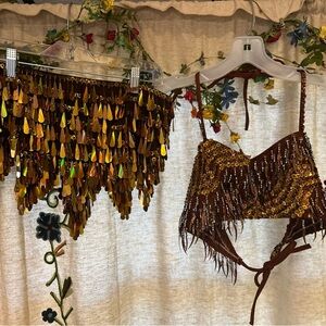 Brown Sequin Belly Dance Costume- Halloween - Tribal- Jungle Woman